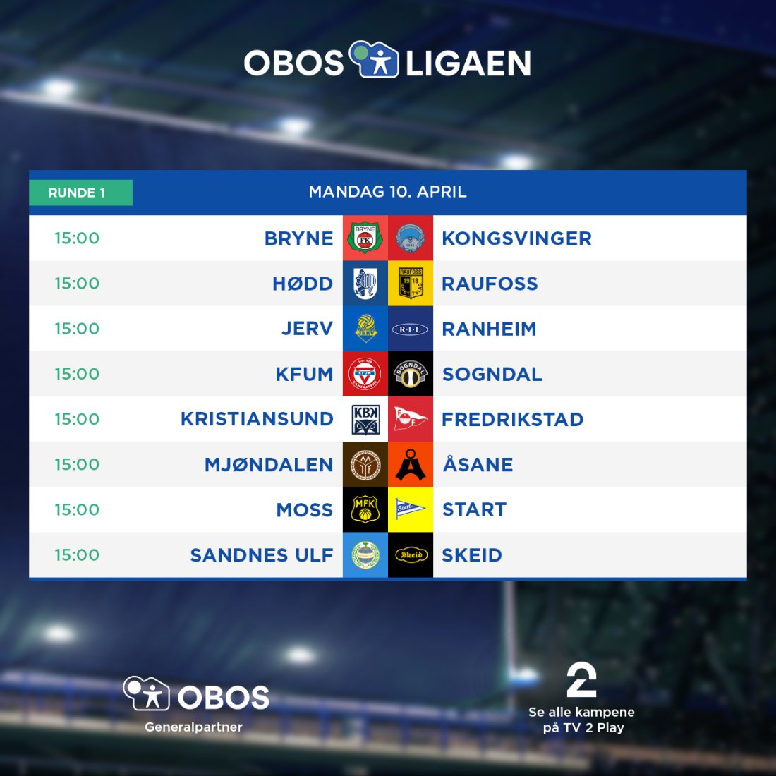 Runde 1 OBOS-ligaen 2023